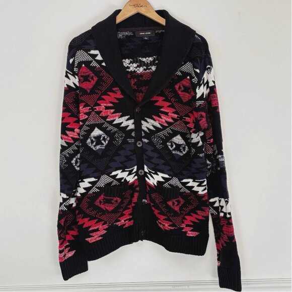 Adam Levine Sweater Shawl Collar Cardigan Aztec Geometric Knit Men's Large M39 - Picture 1 of 16